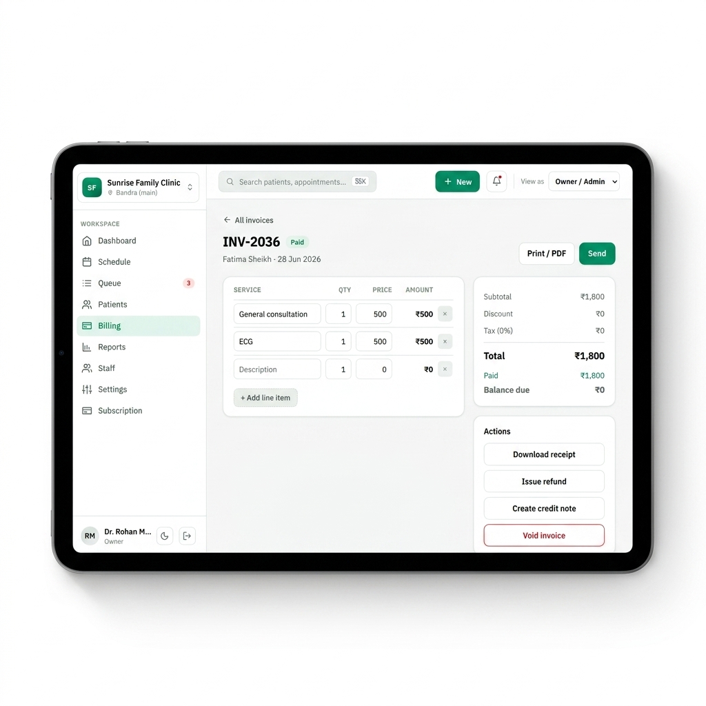 Receptionist Billing